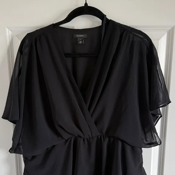 NWOT Halogen Flutter Sleeve Tiered Ruffle Chiffon Black Dress Size Large - Picture 4 of 7
